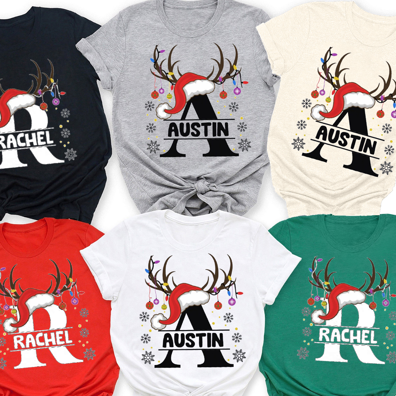 Personalized Cute Antlers Christmas 2023 Family Shirt