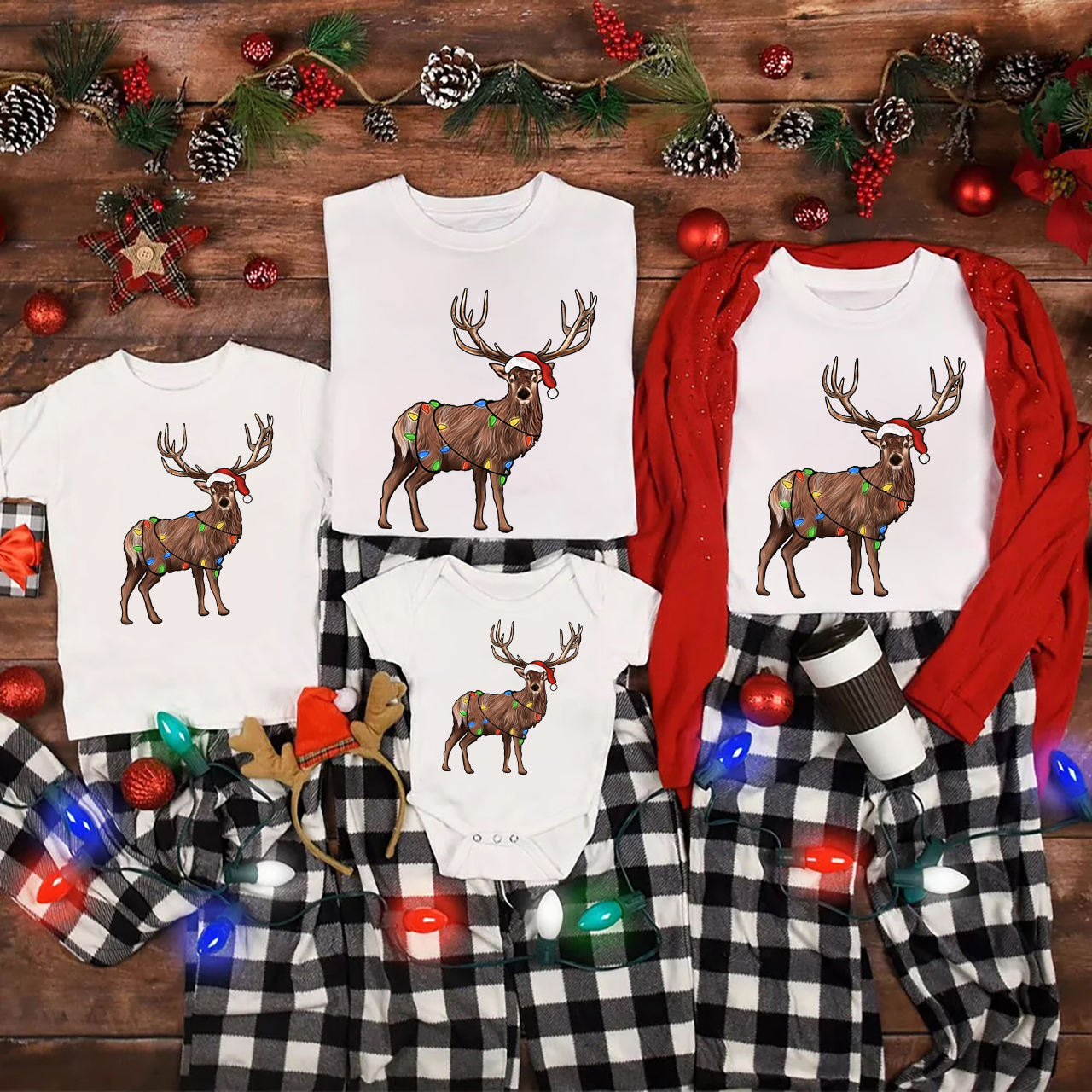 Reindeer Lanterns Christmas Family Matching Shirt