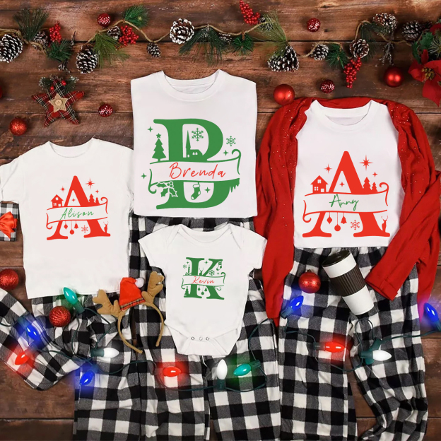 Custom Name Christmas Monogram Family Shirts