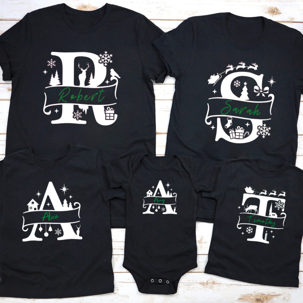 Custom Name Christmas Monogram Family Shirts