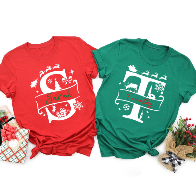 Custom Name Christmas Monogram Family Shirts