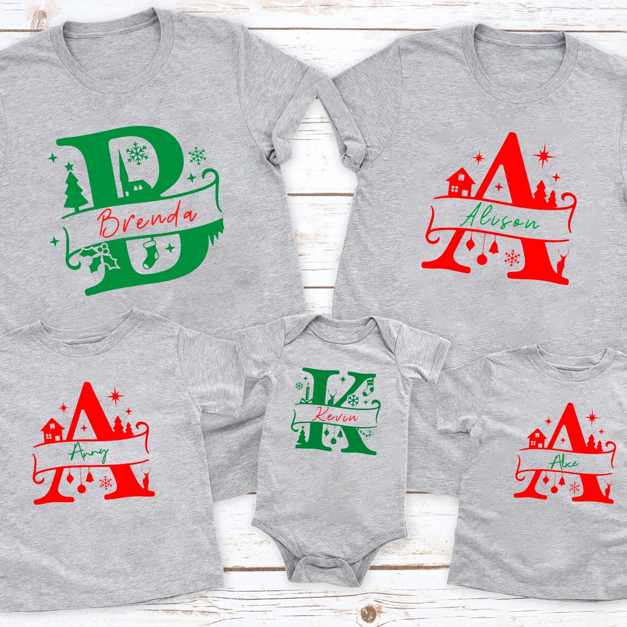 Custom Name Christmas Monogram Family Shirts