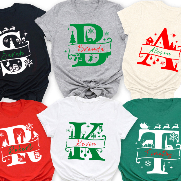 Custom Name Christmas Monogram Family Shirts