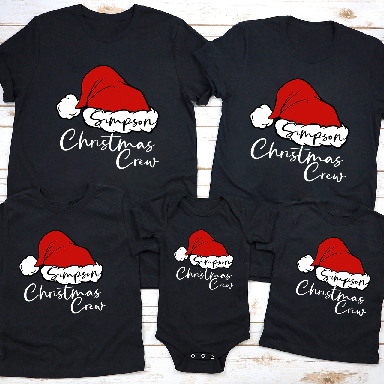 Personalized Santa Hat Crew Matching Family Shirts