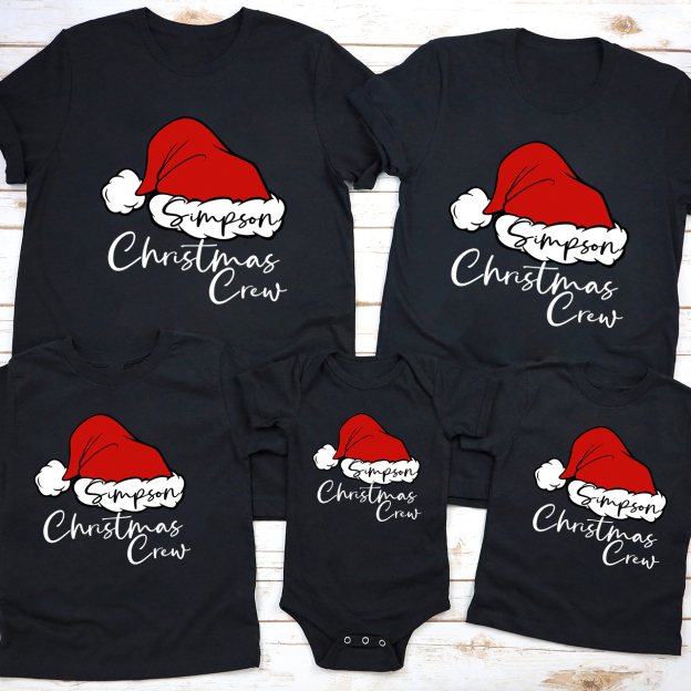 Personalized Santa Hat Crew Matching Family Shirts