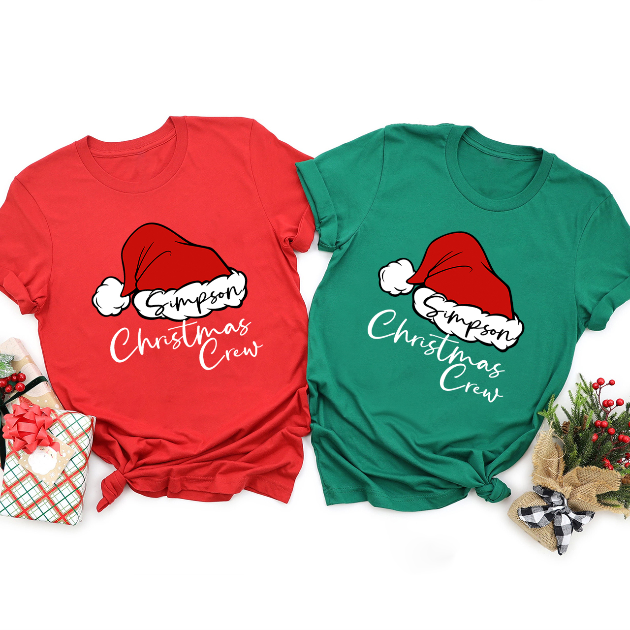 Personalized Santa Hat Crew Matching Family Shirts