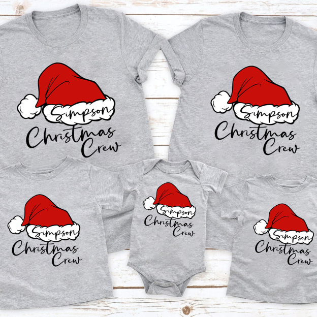 Personalized Santa Hat Crew Matching Family Shirts