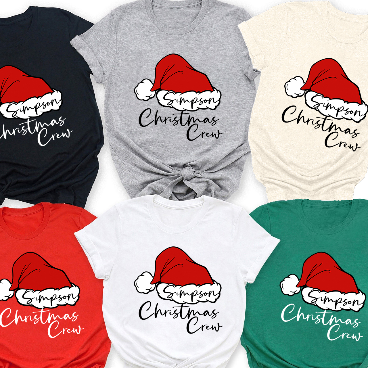 Personalized Santa Hat Crew Matching Family Shirts