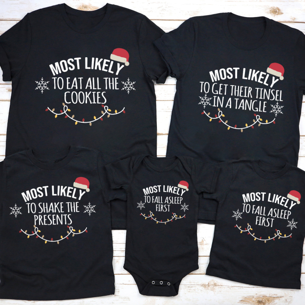 Personalized Most Likely To Funny Christmas Family T-Shirts