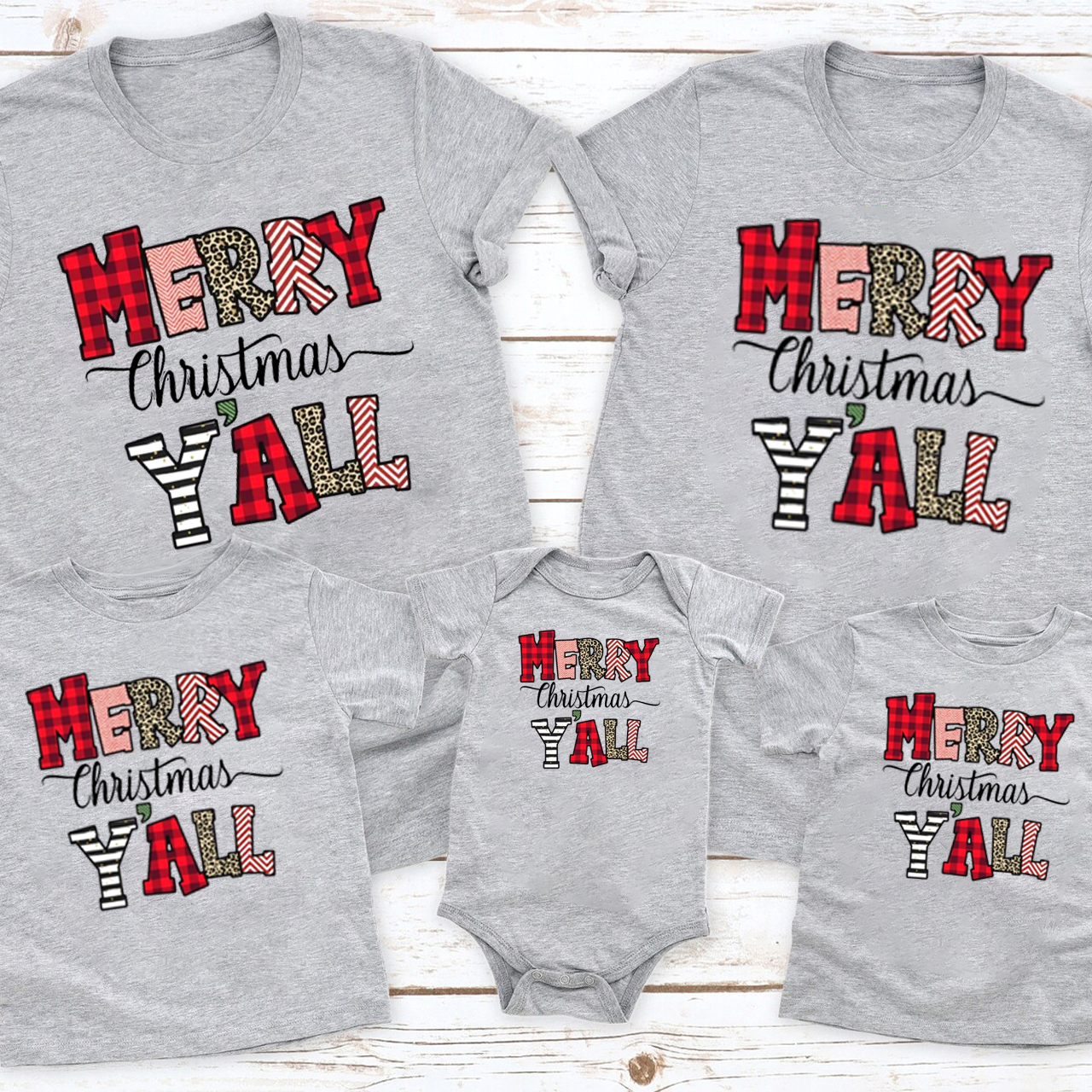 Merry Christmas Y'all Leopard Family Shirts