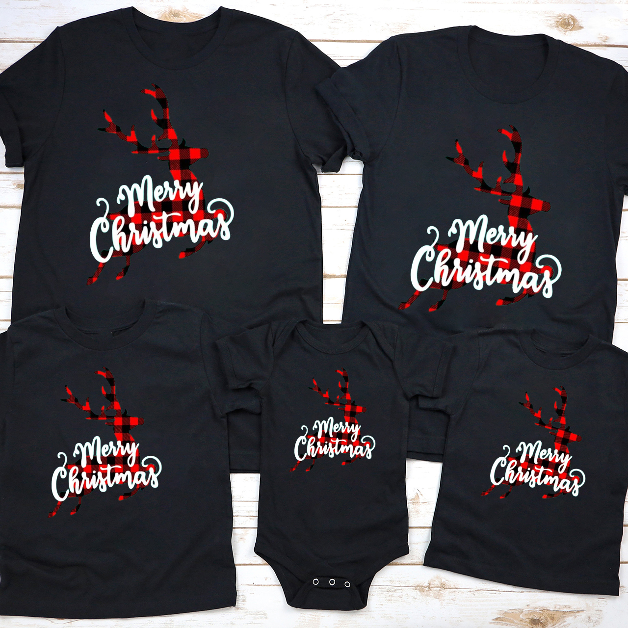 Merry Christmas Checkered Deer Family Shirts