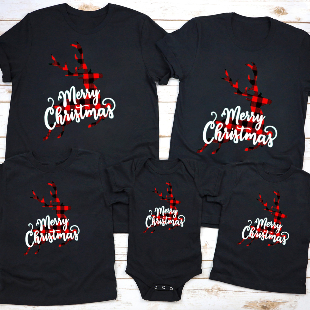 Merry Christmas Checkered Deer Family Shirts