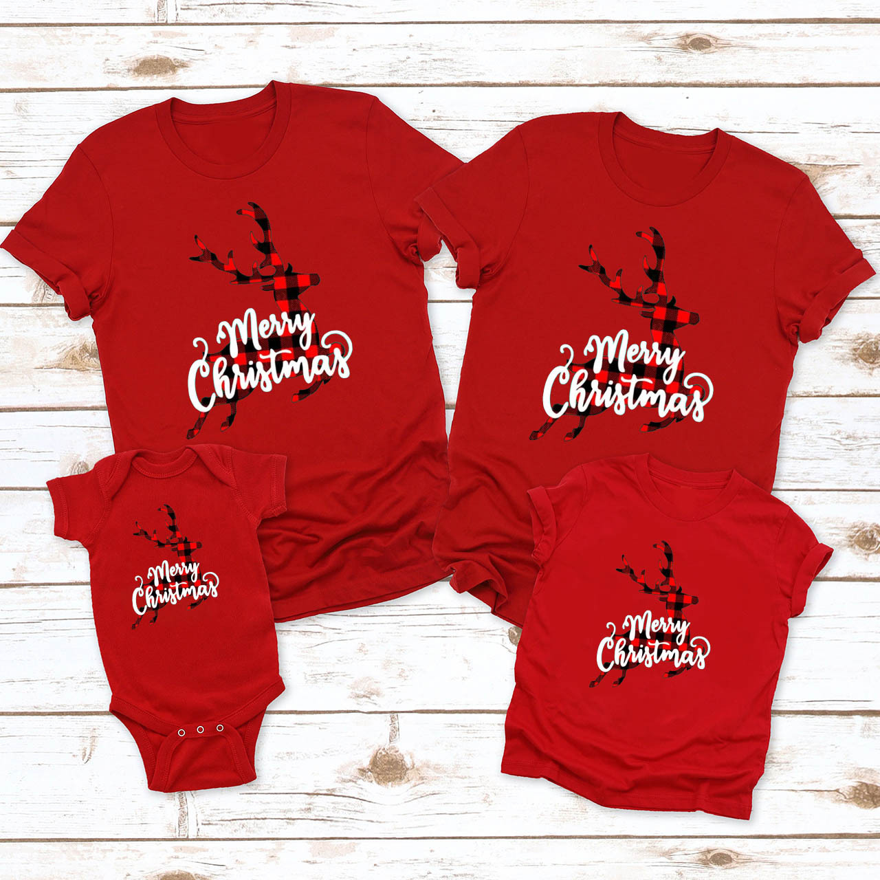 Merry Christmas Checkered Deer Family Shirts