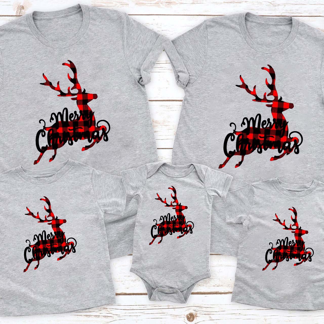 Merry Christmas Checkered Deer Family Shirts