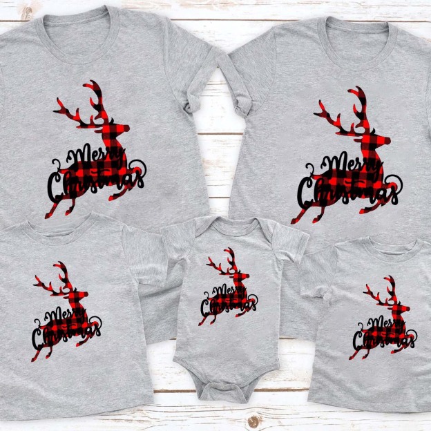 Merry Christmas Checkered Deer Family Shirts