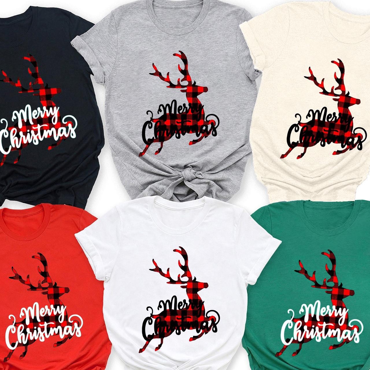 Merry Christmas Checkered Deer Family Shirts