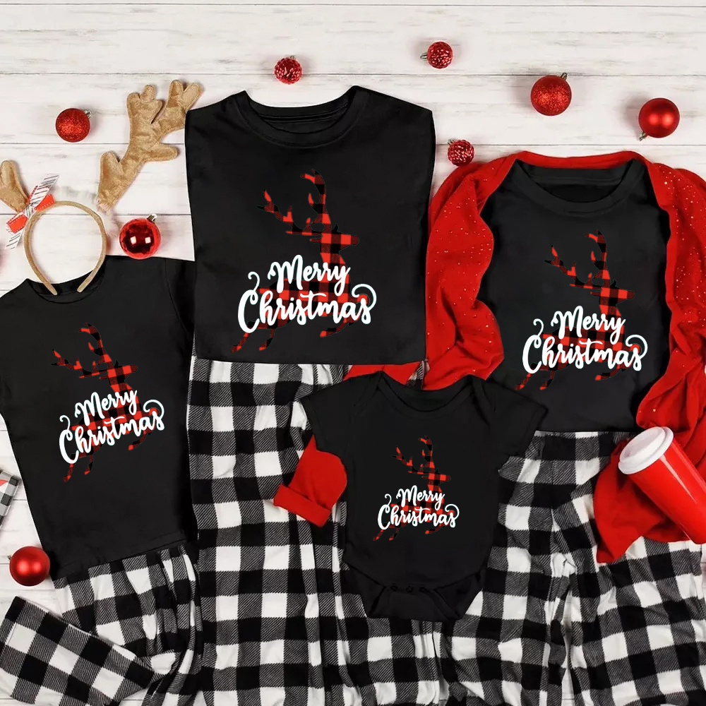 Merry Christmas Checkered Deer Family Shirts
