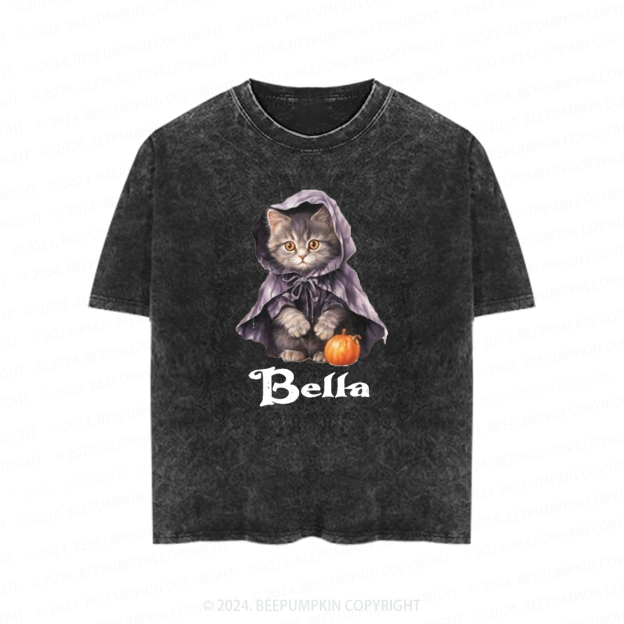 Personalized Halloween Cats Friends Toddler&Kids Washed Tees          