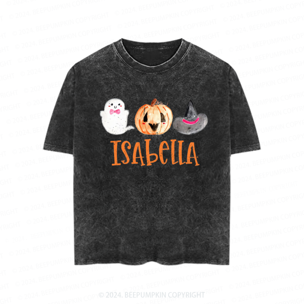 Personalized Halloween Ghost Pumpkin Toddler&Kids Washed Tees          
