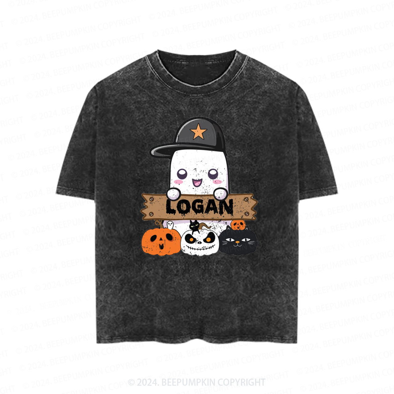 Personalized Cute Ghost Toddler&Kids Washed Tees          