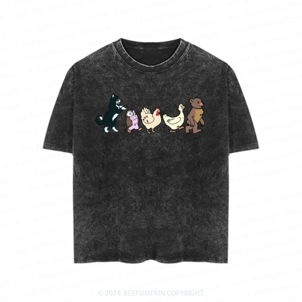 Cute Animal Friends Toddler&Kids Washed Tees          