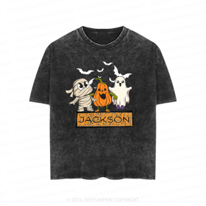 Image of Personalized Name Halloween Bandage Ghost Toddler&Kids Washed Tees