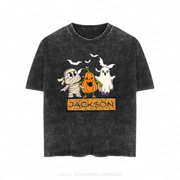 Personalized Name Halloween Bandage Ghost Toddler&Kids Washed Tees          