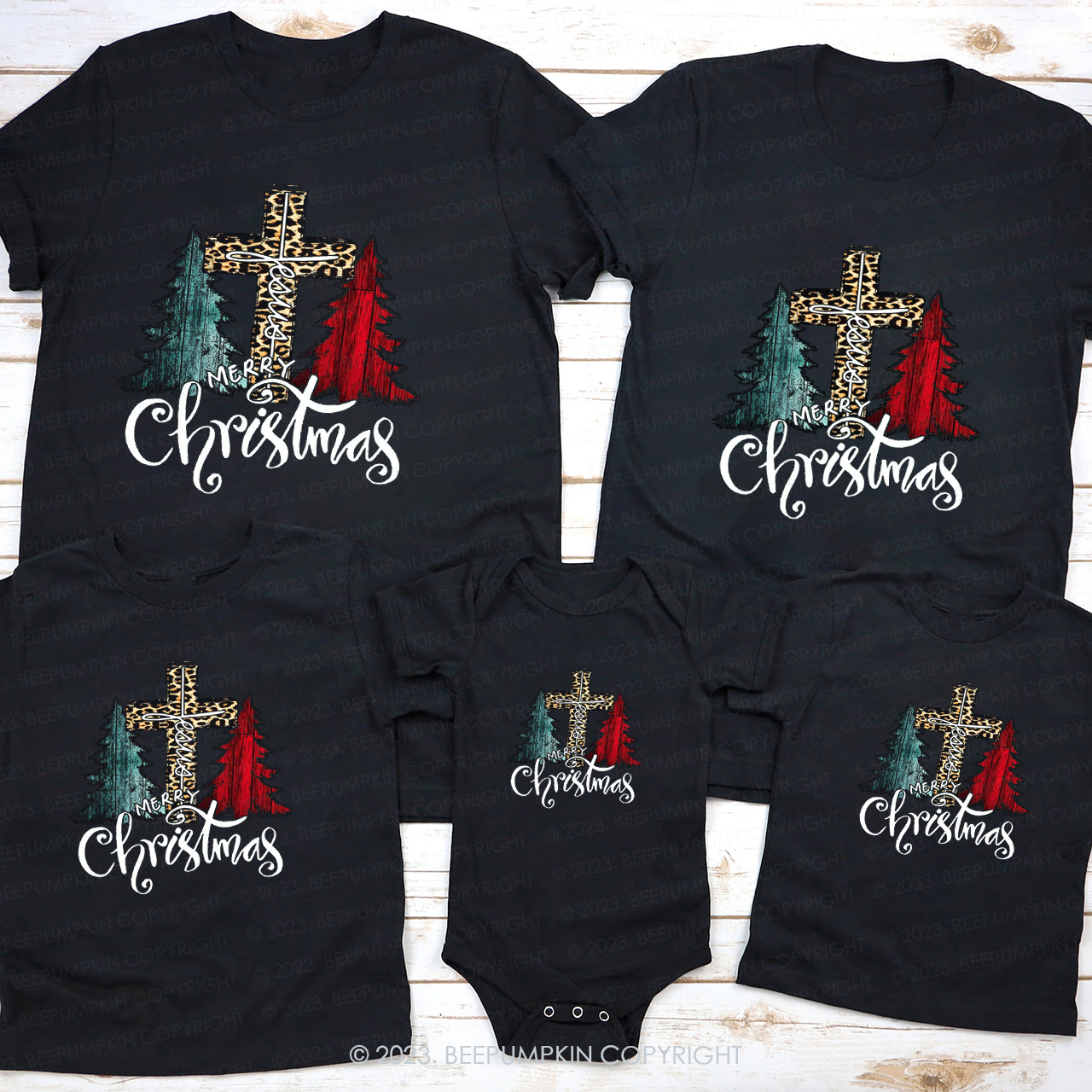 Christmas Trees and Jesus bless Us Matching Shirt For Family Beepumpkin