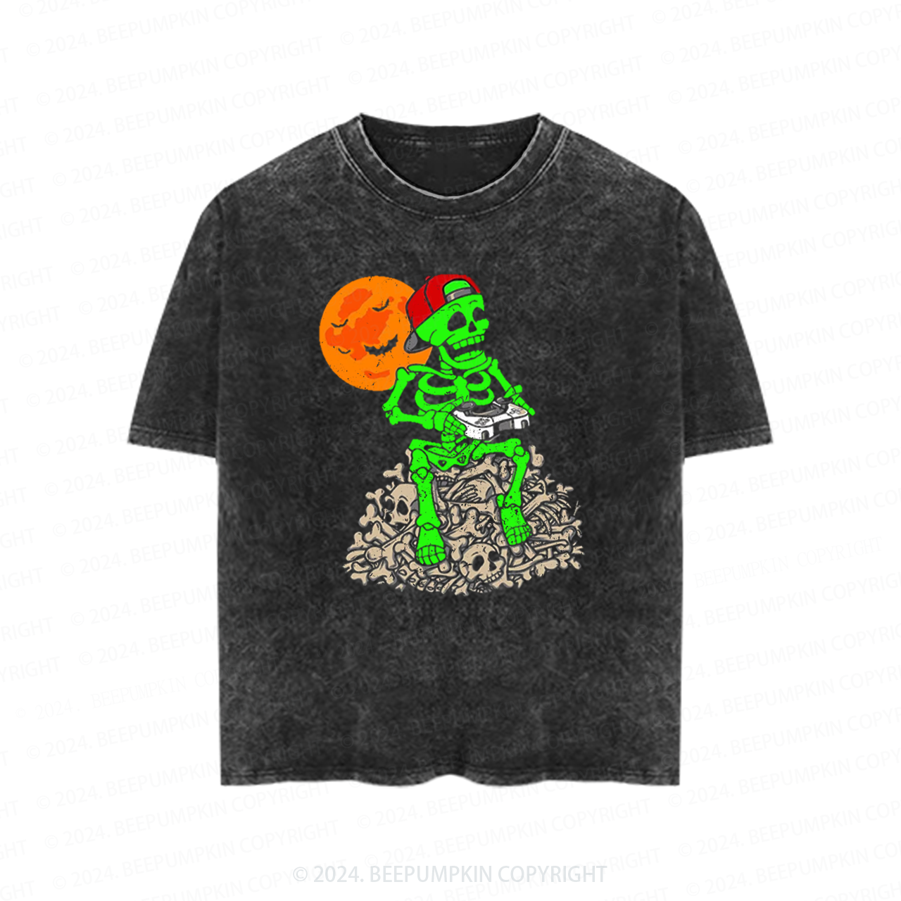 Cute Halloween Skeleton Game Toddler&Kids Washed Tees          