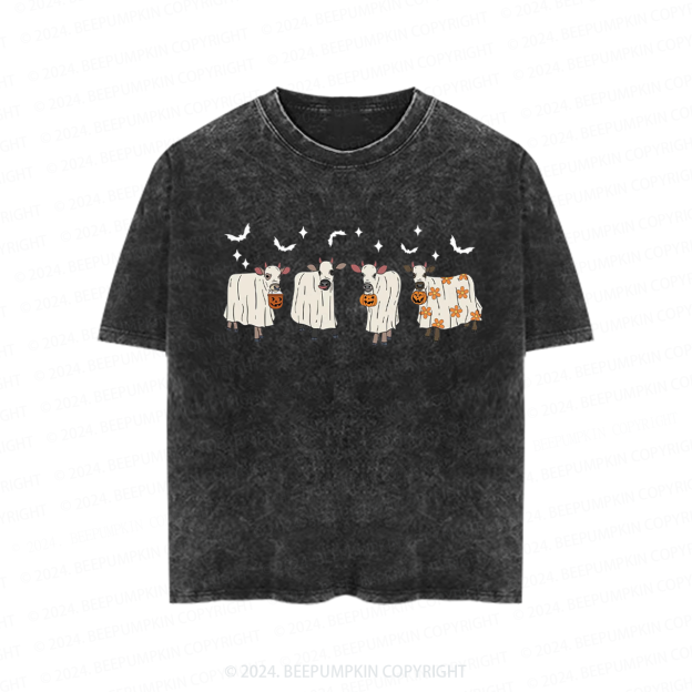 Halloween Ghost Cows Toddler&Kids Washed Tees          