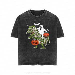 Image of Halloween Dinosaur Ghost Toddler&Kids Washed Tees