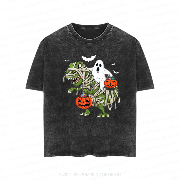 Halloween Dinosaur Ghost Toddler&Kids Washed Tees          