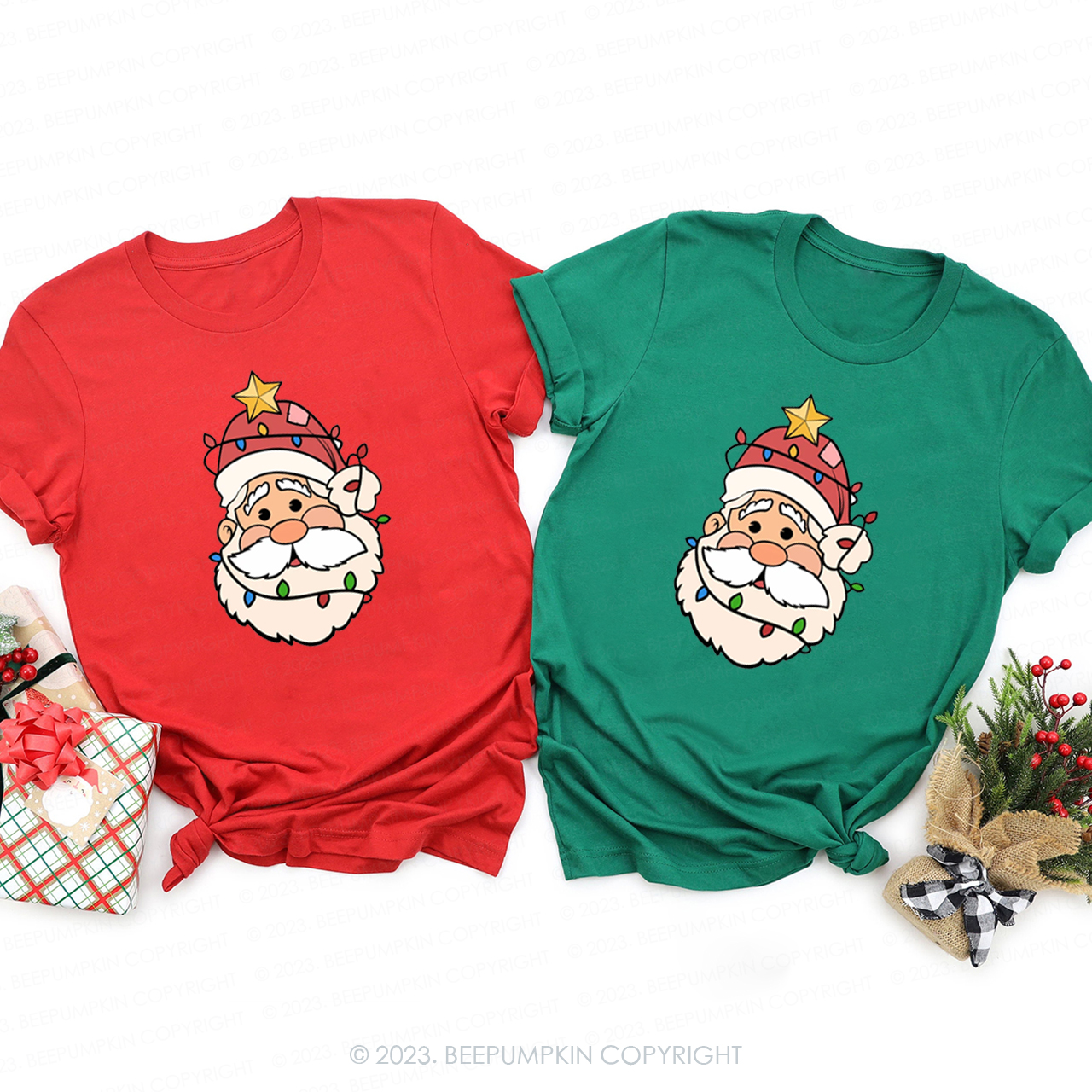 Santa Claus Decorated With Lights Family Shirts Beepumpkin