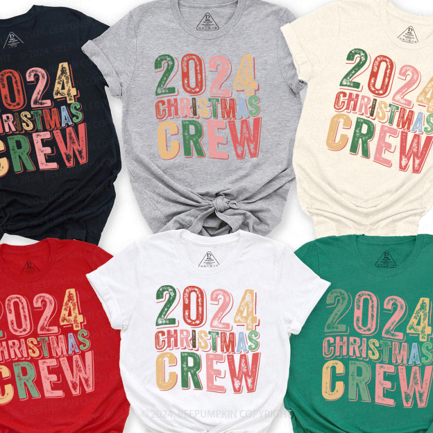 2024 Christmas Crew Rainbow Font Shirts For Family Beepumpkin