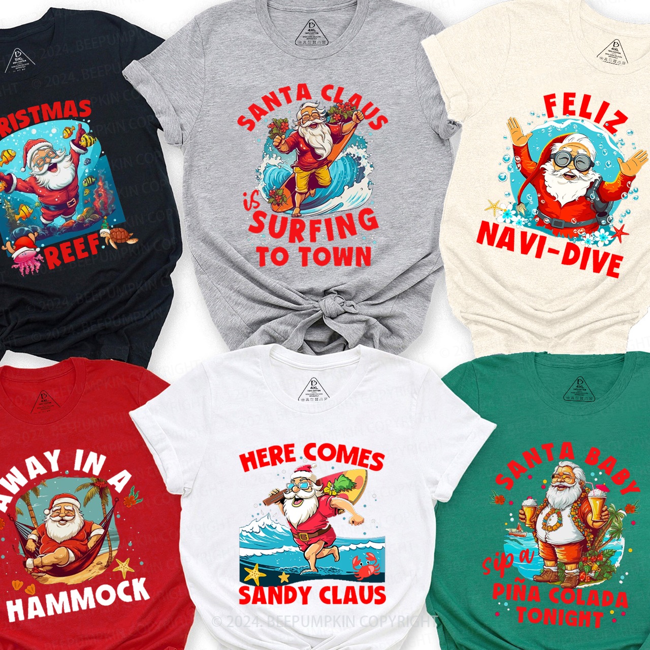 Beach Family Christmas Matching T-Shirts Beepumpkin