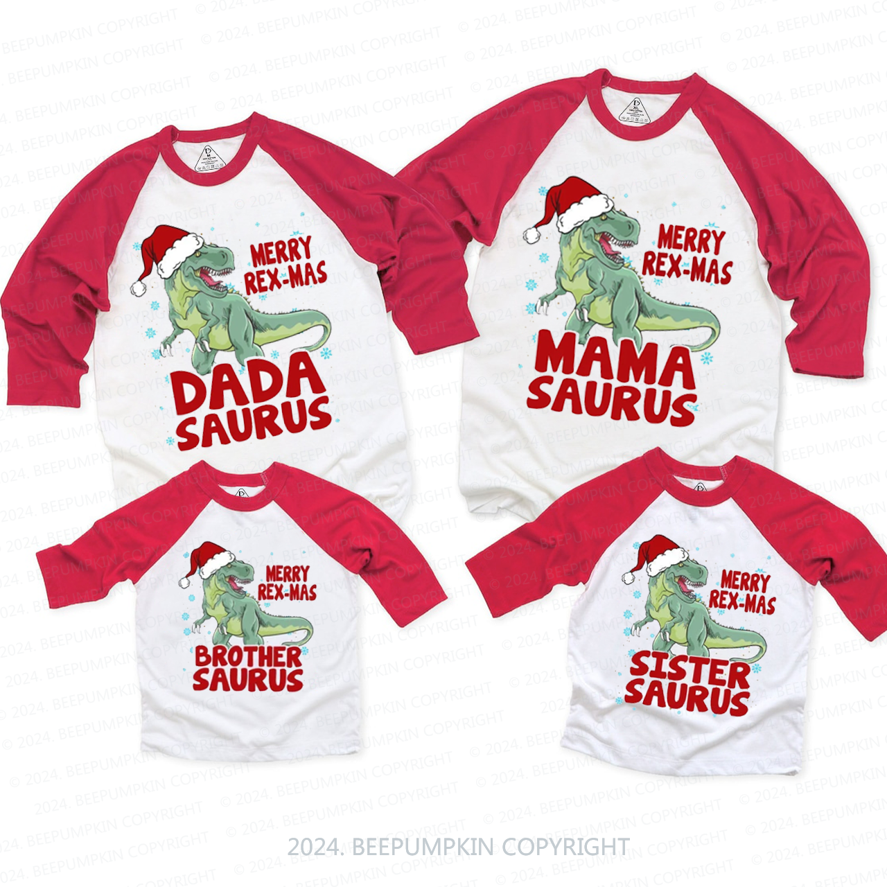 Personalized Merry Rex-Mas  Family Matching Raglan Sleeves T-Shirts Beepumpkin