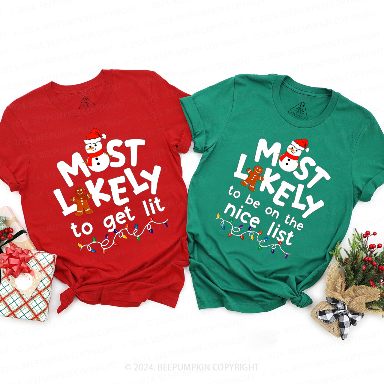 Most Likely To Gingerbread And Snowman Family Matching T-Shirts Beepumpkin