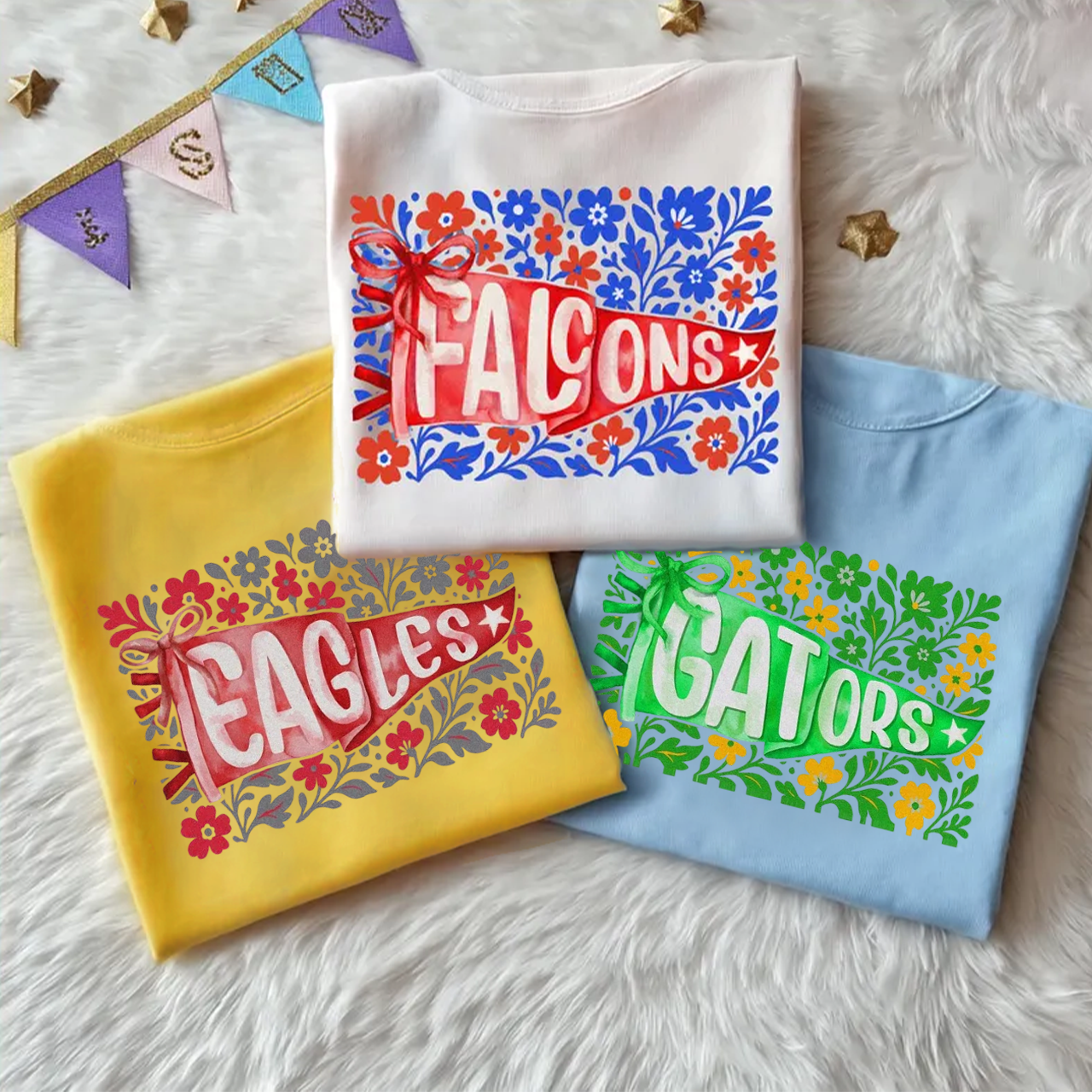 Personalized Team Mascot Watercolor Pennant Flower T-Shirts Beepumpkin