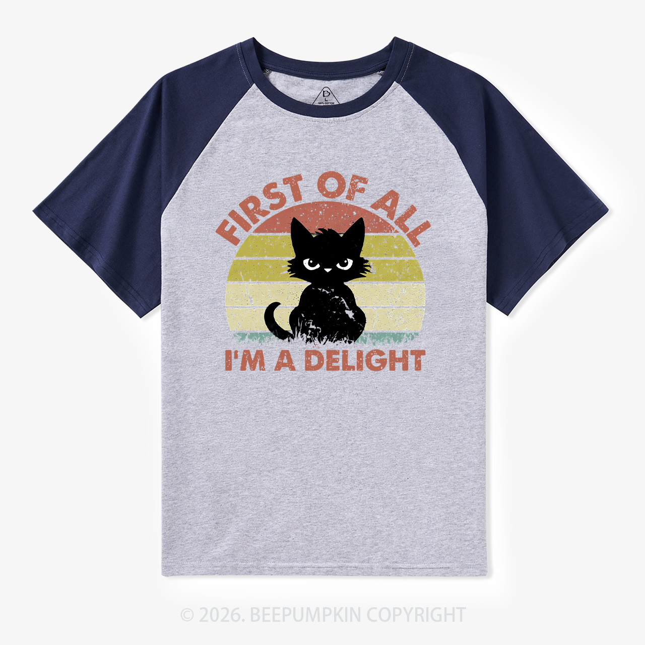 First of All I’m A Delight Cat Retro Vintage Raglan T-Shirt