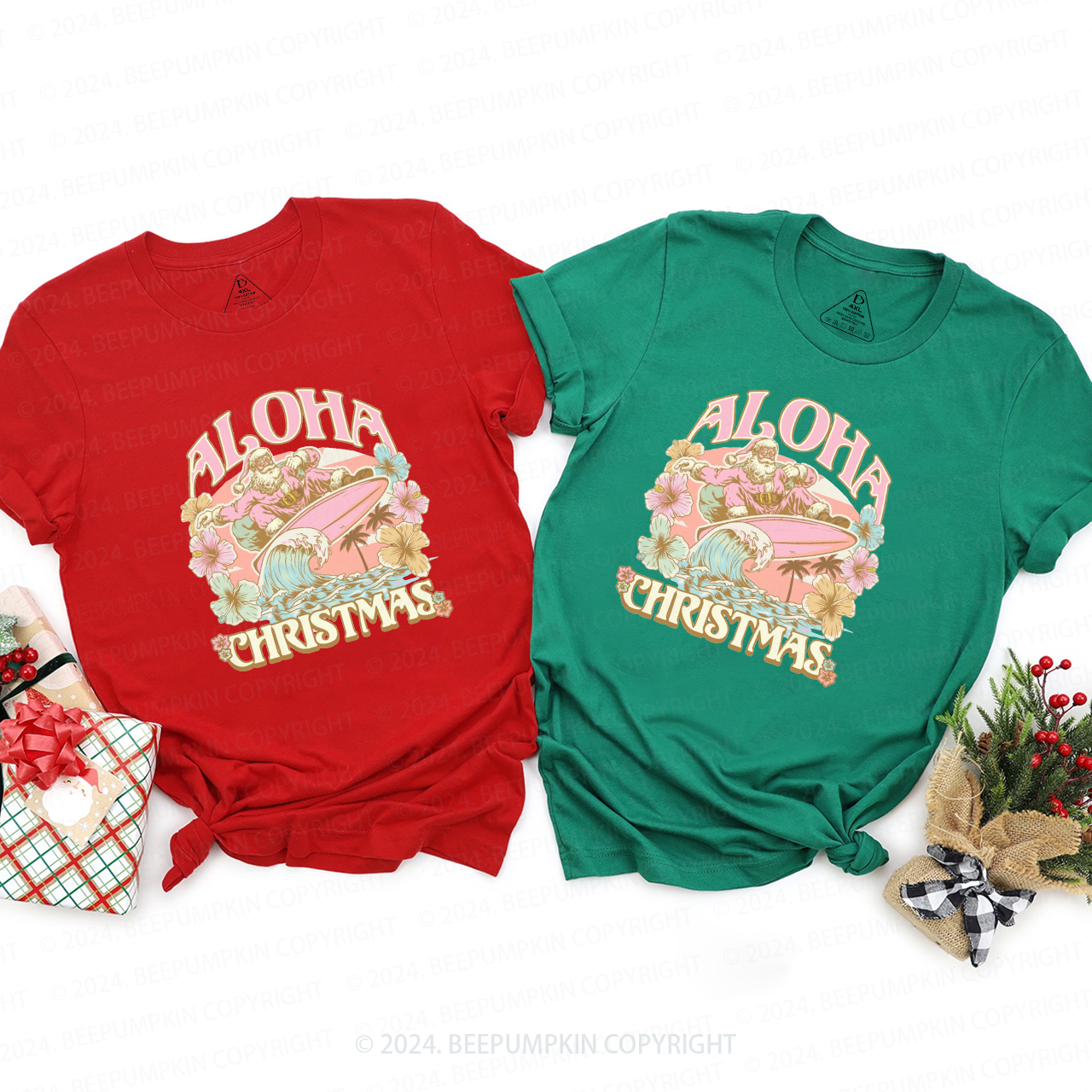 Funny Santa Hawaiian Christmas Family Matching T-Shirts