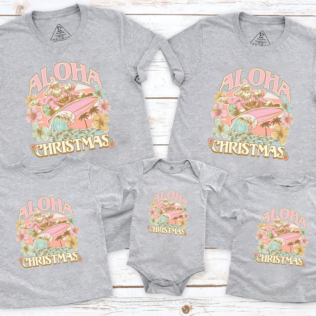 Funny Santa Hawaiian Christmas Family Matching T-Shirts
