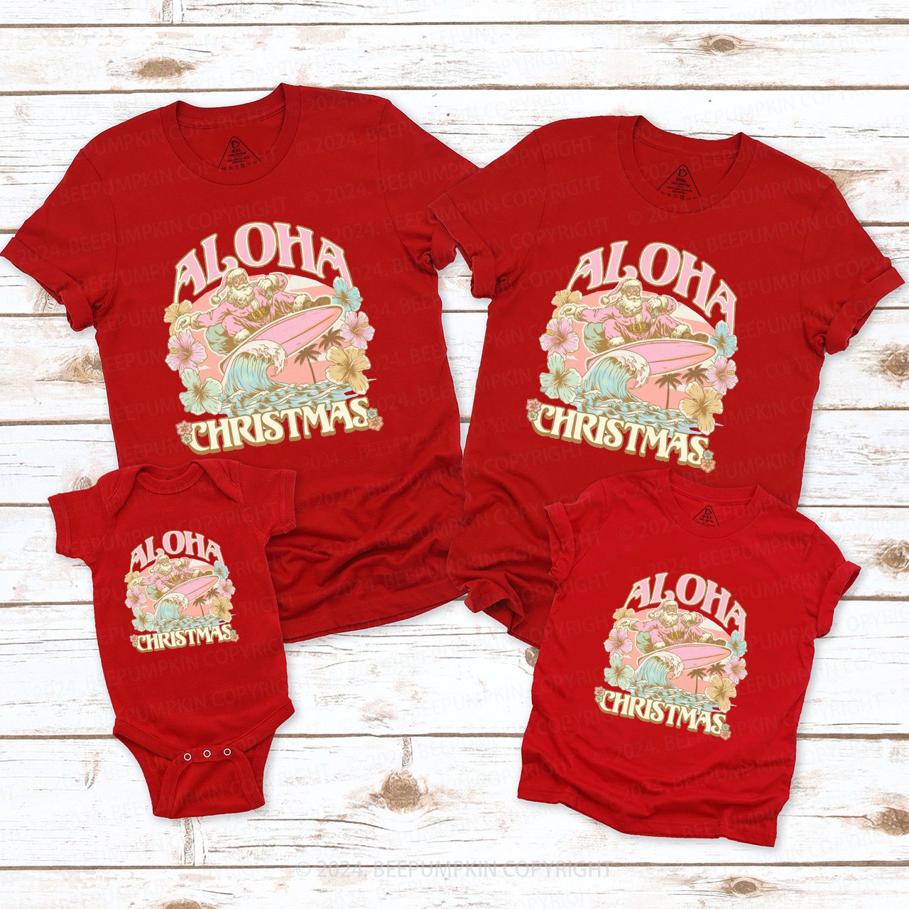 Funny Santa Hawaiian Christmas Family Matching T-Shirts