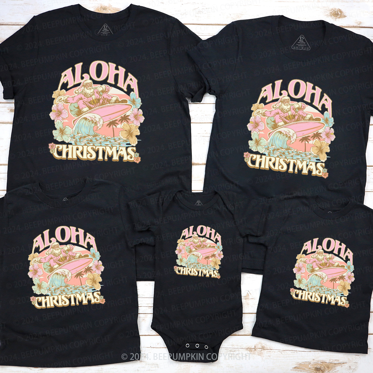 Funny Santa Hawaiian Christmas Family Matching T-Shirts