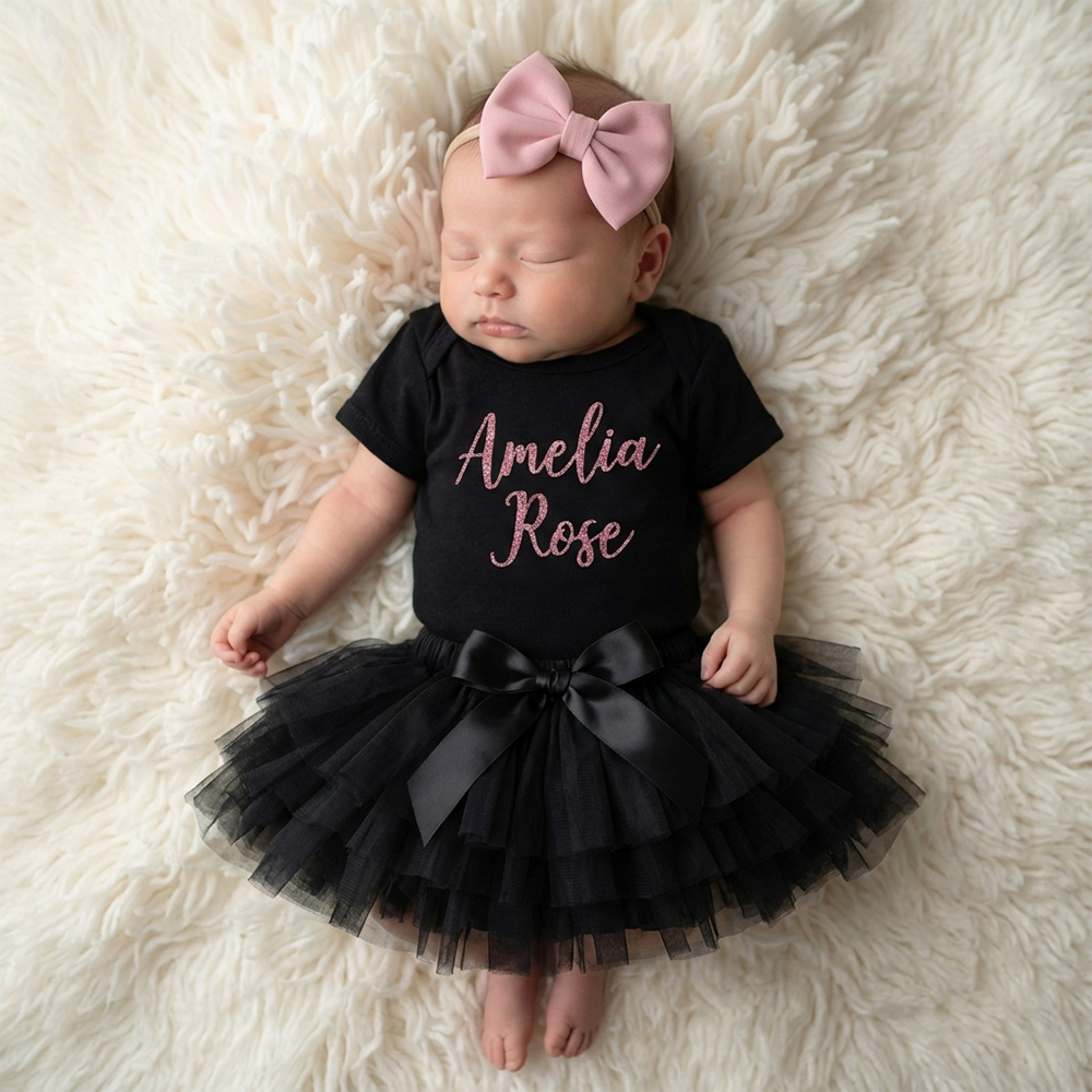 3 Pieces Black Tutu Baby Girl Outfit Set 