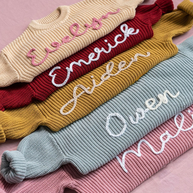 Personalized Baby Sweater With Hand-Embroidered Name