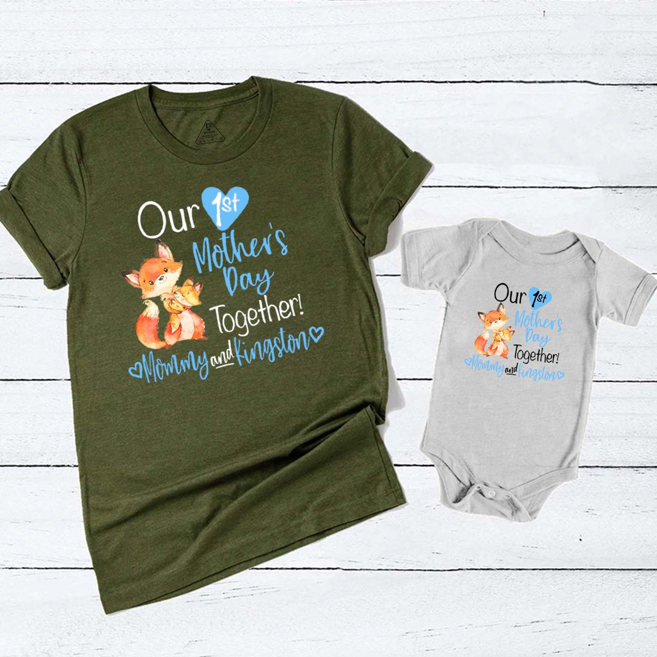 Personalized Our First Mothers Day Fox Mom&Me Matching Tees