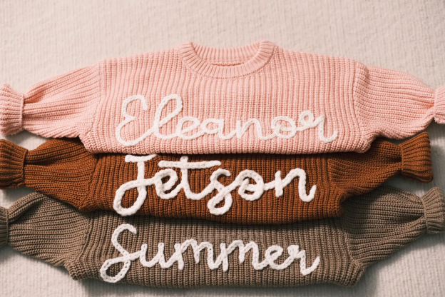 Personalized Baby Sweater With Hand-Embroidered Name