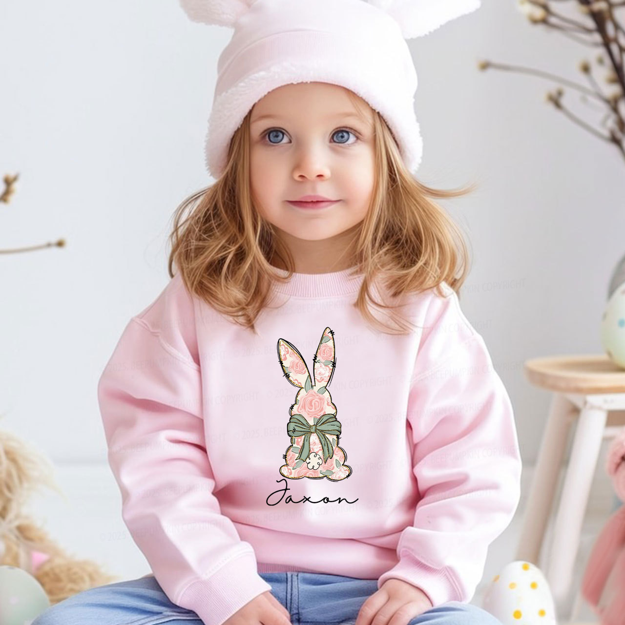Personalized Floral Easter Bunny Kid's Sweatshirt