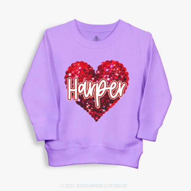 Personalized Sparkling Heart Name Kid's Sweatshirt