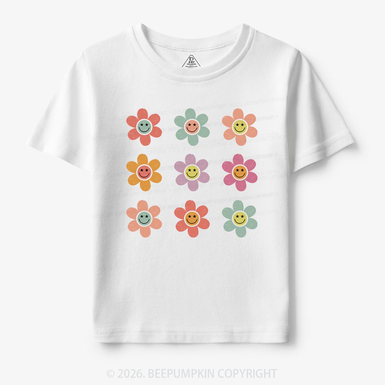 Happy Face Flowers Summer Kids T-Shirts